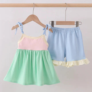 Casey Cotton Candy Color Block Ruffle Shorts Set