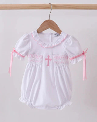 Precious Promise Cross Smocked Girl Bubble