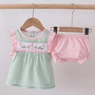 Easter Lamb Blessings Smocked Swiss Dot Girl Bloomer Set