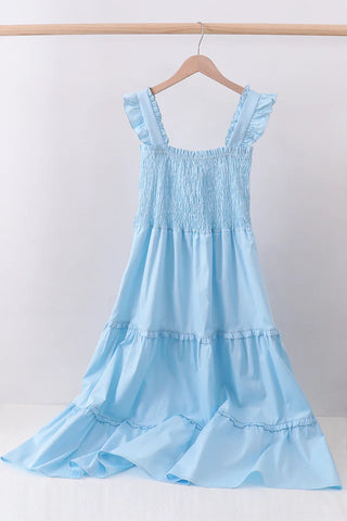 Angel Blue Smocked Ruffle Tiered Women’s Dress