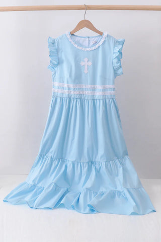 Vintage Lace Cross Ruffle Tiered Women’s Dress