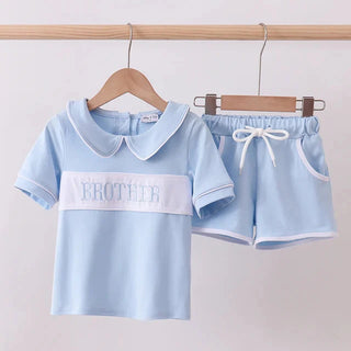 Sweet Brother Embroidered Blue Shorts Set