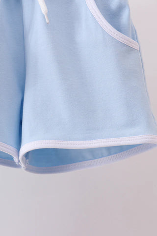 Sweet Brother Embroidered Blue Shorts Set