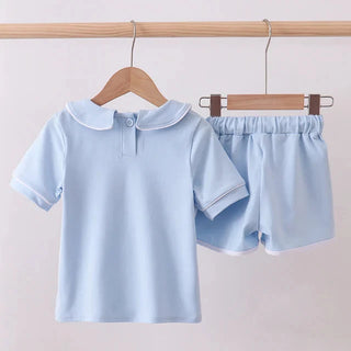 Sweet Brother Embroidered Blue Shorts Set