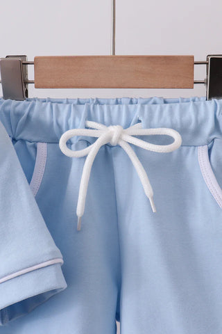 Sweet Brother Embroidered Blue Shorts Set