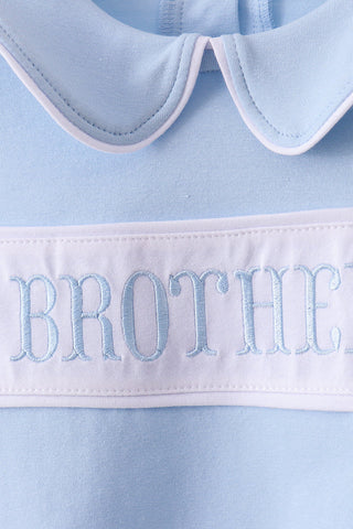 Sweet Brother Embroidered Blue Shorts Set