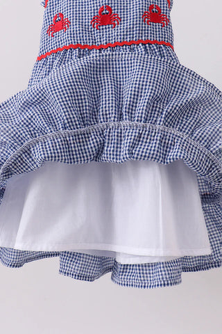 Blue Bay Crab Gingham Tiered Dress