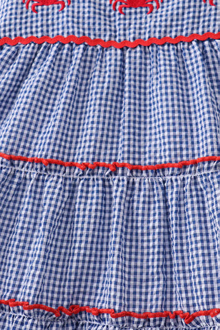 Blue Bay Crab Gingham Tiered Dress