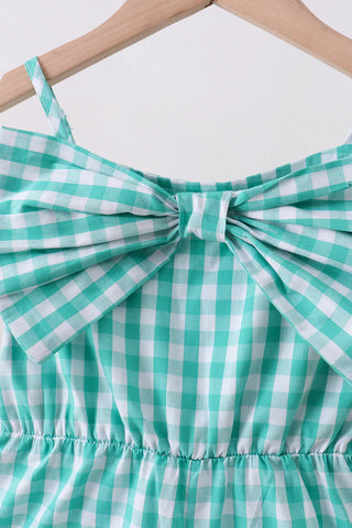 Colette Green Bow Gingham Jumpsuit