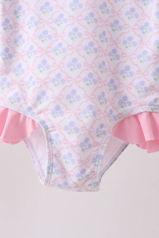 Ainsley Pink Floral Ruffle Rashguard Swimsuit