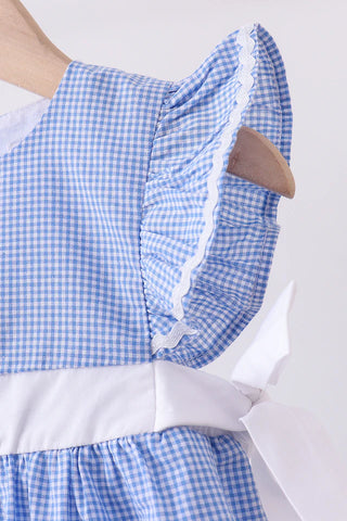 Colette Blue Bow Gingham Ruffle Dress