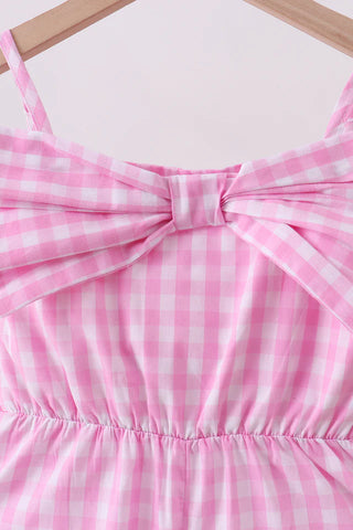 Colette Pink Bow Gingham Girl Jumpsuit