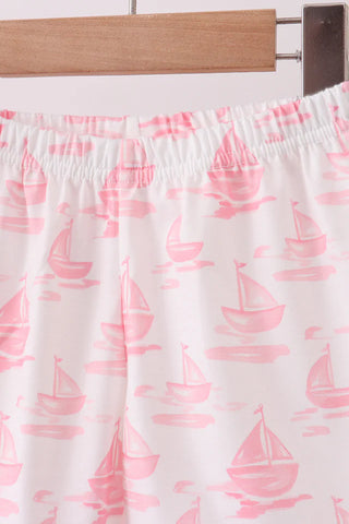 Seas the Day Sailboat Knit Girl Shorts Set