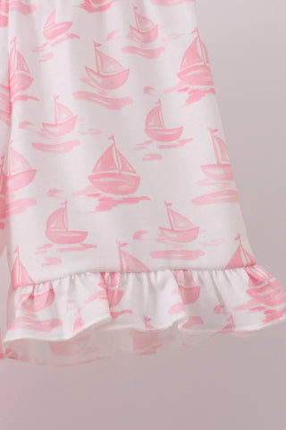 Seas the Day Sailboat Knit Girl Shorts Set