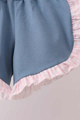 Pink Gingham Apple Girl Shorts Set