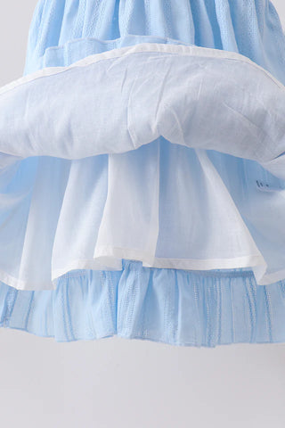 Delaney Sky Bow Smocked Jacquard Dress