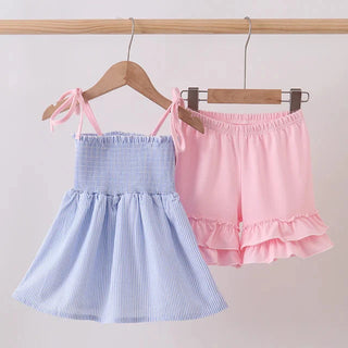 Bristol Blue Smocked Ruffle Shorts Set
