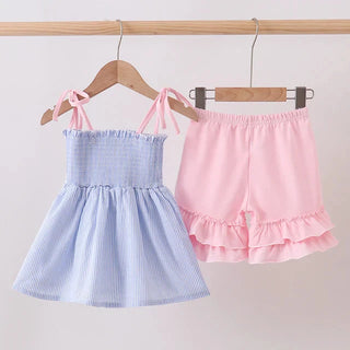 Bristol Blue Smocked Ruffle Shorts Set