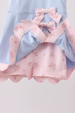 Greer Blue Bow Sash Scalloped Active Dress