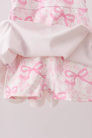Greer Pink Bow Print Scalloped Active Dress