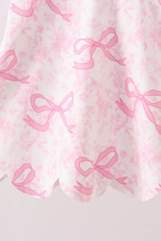 Greer Pink Bow Print Scalloped Active Dress