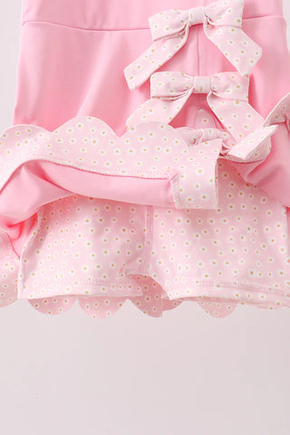 Greer Pink Bow Sash Scalloped Active Dress