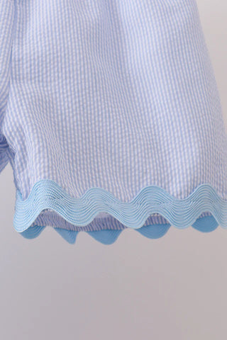 Aven Blue Seersucker Scalloped Shorts Set