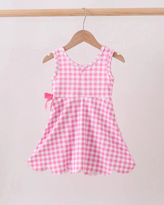 Greer Pink Gingham Bow Scalloped Active Dress