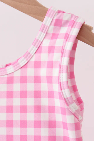 Greer Pink Gingham Bow Scalloped Active Dress