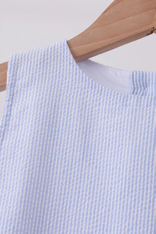 Aven Blue Seersucker Scalloped Dress