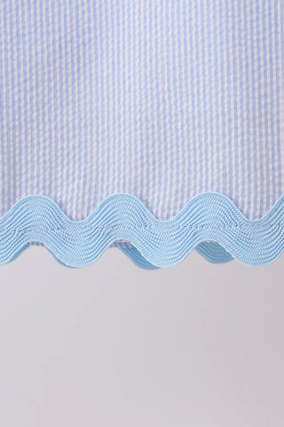 Aven Blue Seersucker Scalloped Dress