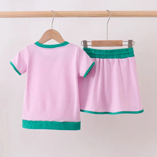 Preppy Pink Ringer Skorts Set