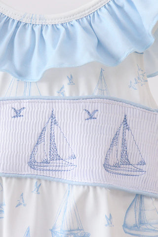 Seaside Sailor Smocked One-Piece Swimsuit
