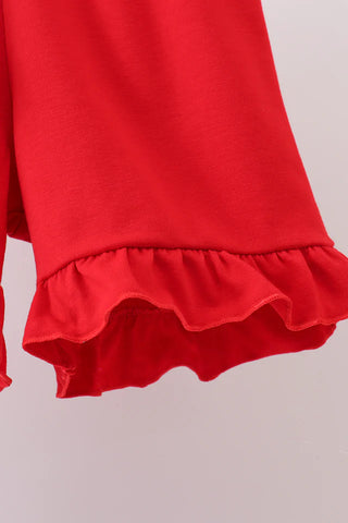 Apple Patch Smocked Plaid Ruffle Shorts Set