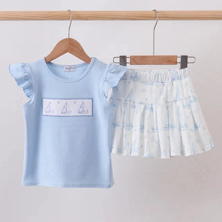 Seaside Sailor Embroidered Girl Skorts Set