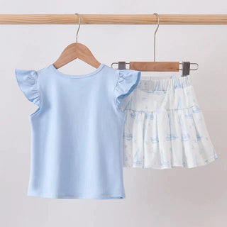 Seaside Sailor Embroidered Girl Skorts Set