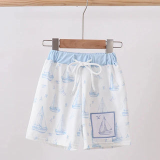 Seaside Sailor Embroidered Boy Swim Trunks