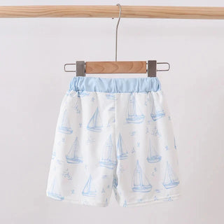 Seaside Sailor Embroidered Boy Swim Trunks