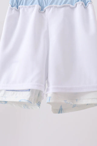 Seaside Sailor Embroidered Boy Swim Trunks