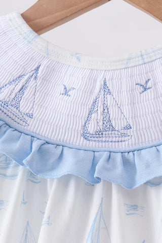 Seaside Sailor Smocked Ruffle Bubble