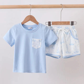 Seaside Sailor Embroidered Boy Shorts Set