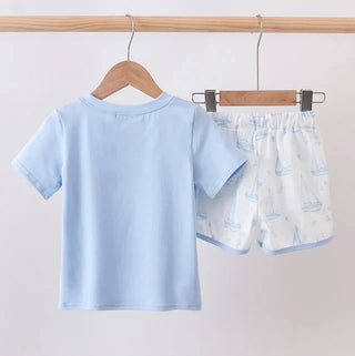 Seaside Sailor Embroidered Boy Shorts Set