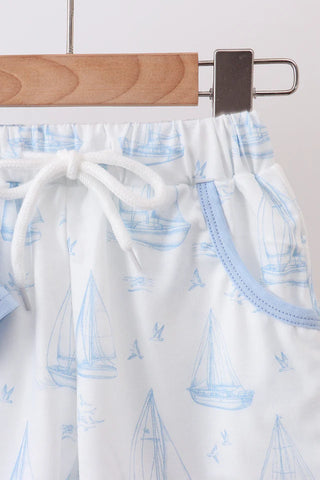 Seaside Sailor Embroidered Boy Shorts Set
