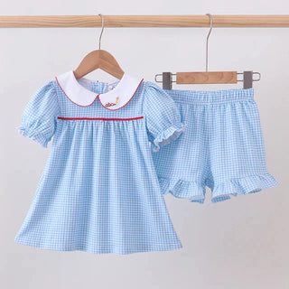 ABC Pencil Gingham Girl Shorts Set