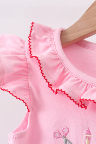 Honor Roll Apple Embroidered Girl Shorts Set