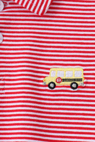 Red School Bus Stripe Polo Boy Shorts Set