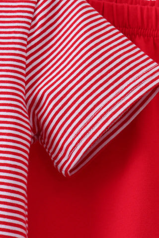 Red School Bus Stripe Polo Boy Shorts Set