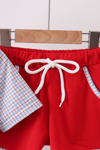 Smart Start Apple Embroidered Plaid Boy Shorts Set