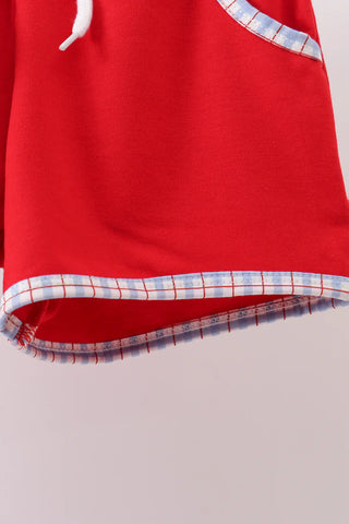 Smart Start Apple Embroidered Plaid Boy Shorts Set