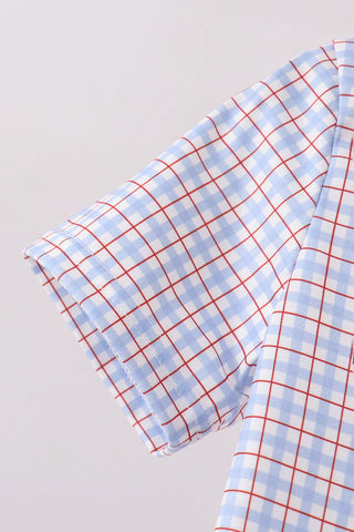 Smart Start Apple Embroidered Plaid Boy Shorts Set
